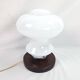Glass lamp with wooden base, 70s Art Deco vintage space age