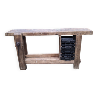 Old solid oak carpenter's workbench