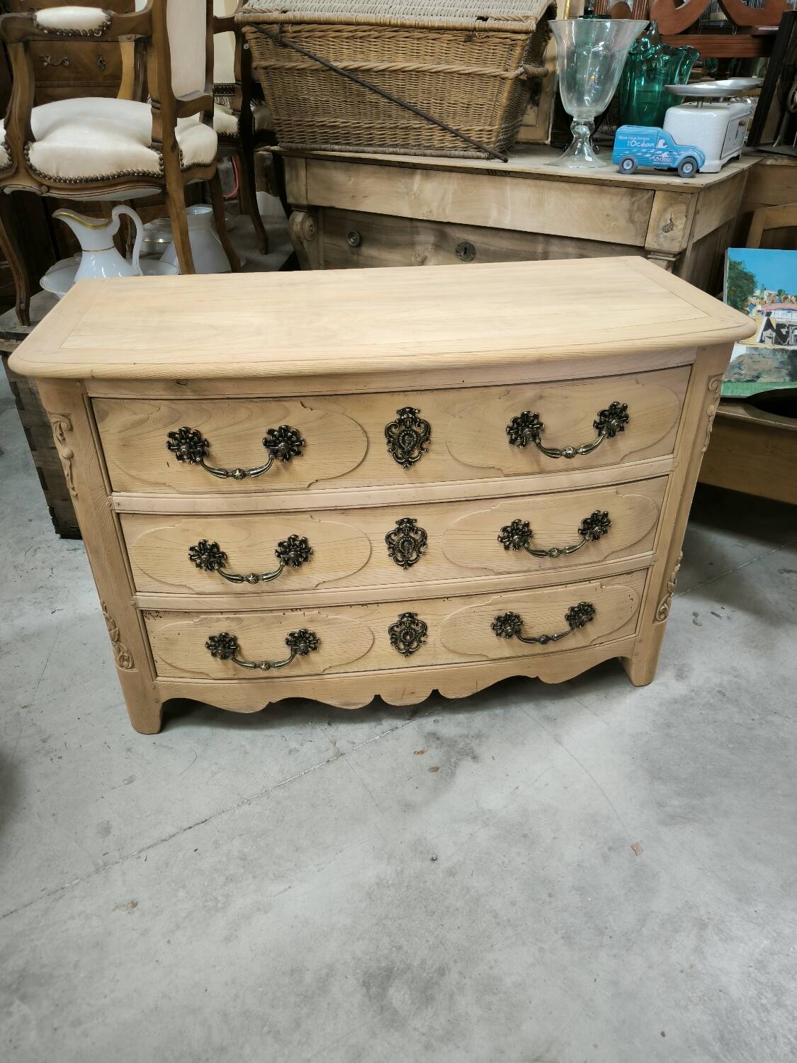 Louis XIV style natural solid cherry wood chest of drawers