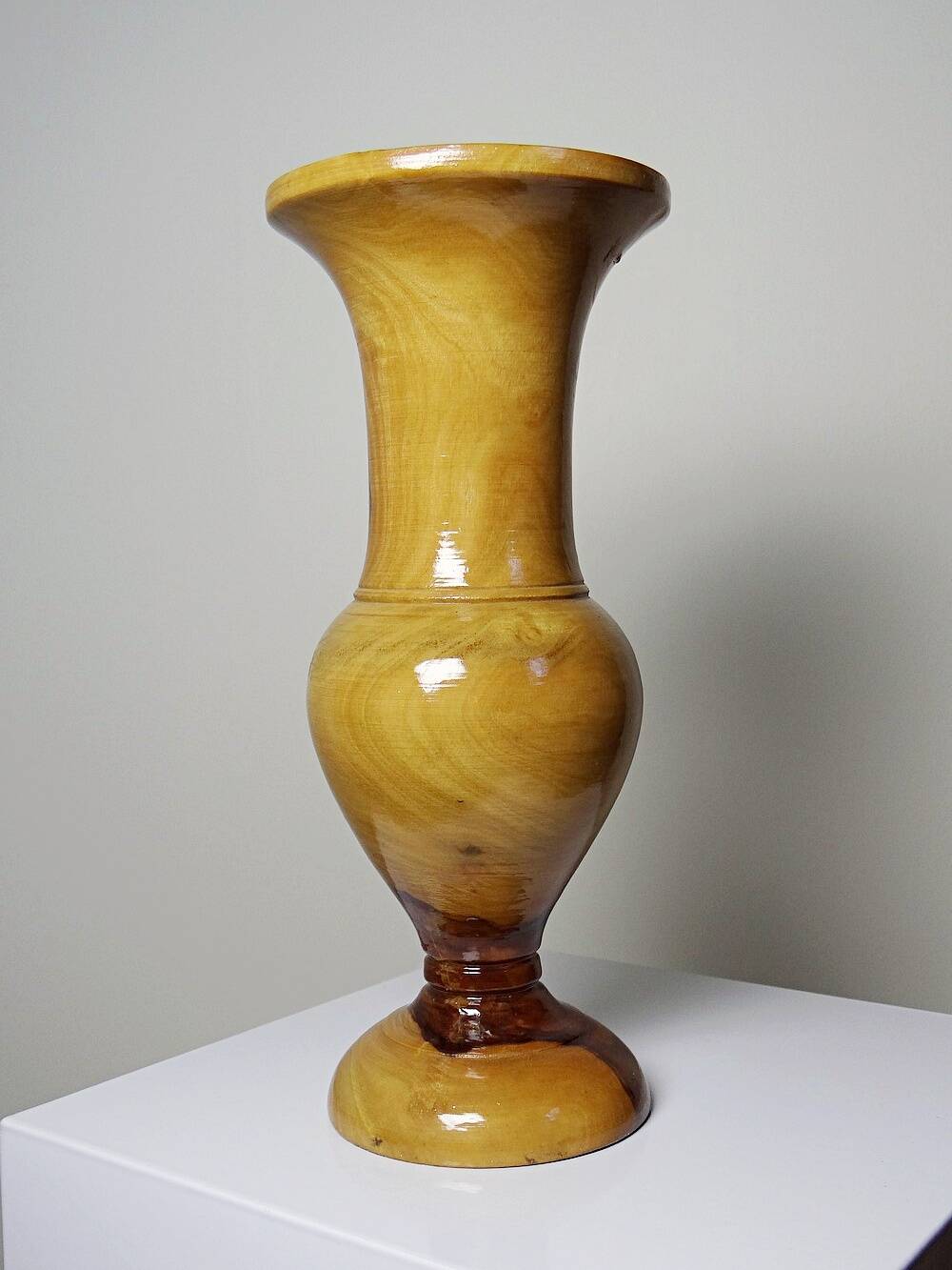 Small vintage hand-turned olive wood vase