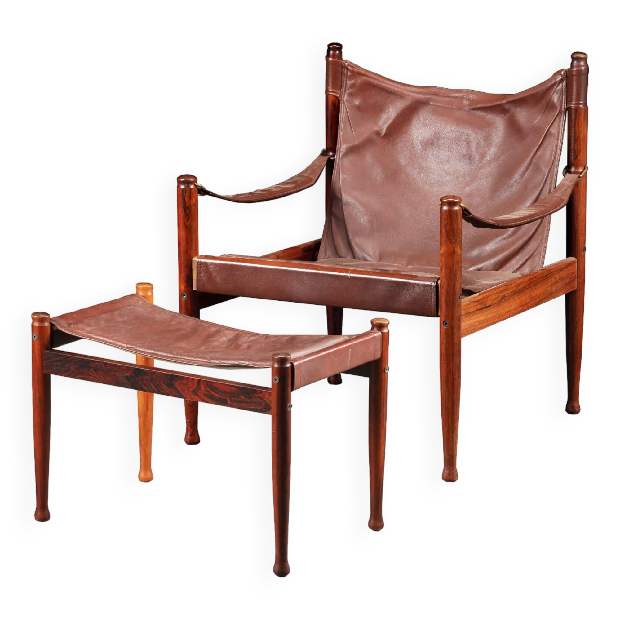 Fauteuil et ottoman en palissandre et cuir par Erik Wørts pour Niels Eilersen, Danemark 1960