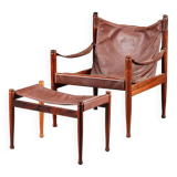 Fauteuil et ottoman en palissandre et cuir par Erik Wørts pour Niels Eilersen, Danemark 1960