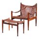 Fauteuil et ottoman en palissandre et cuir par Erik Wørts pour Niels Eilersen, Danemark 1960