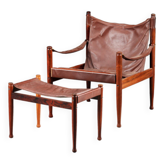Fauteuil et ottoman en palissandre et cuir par Erik Wørts pour Niels Eilersen, Danemark 1960