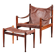 Fauteuil et ottoman en palissandre et cuir par Erik Wørts pour Niels Eilersen, Danemark 1960
