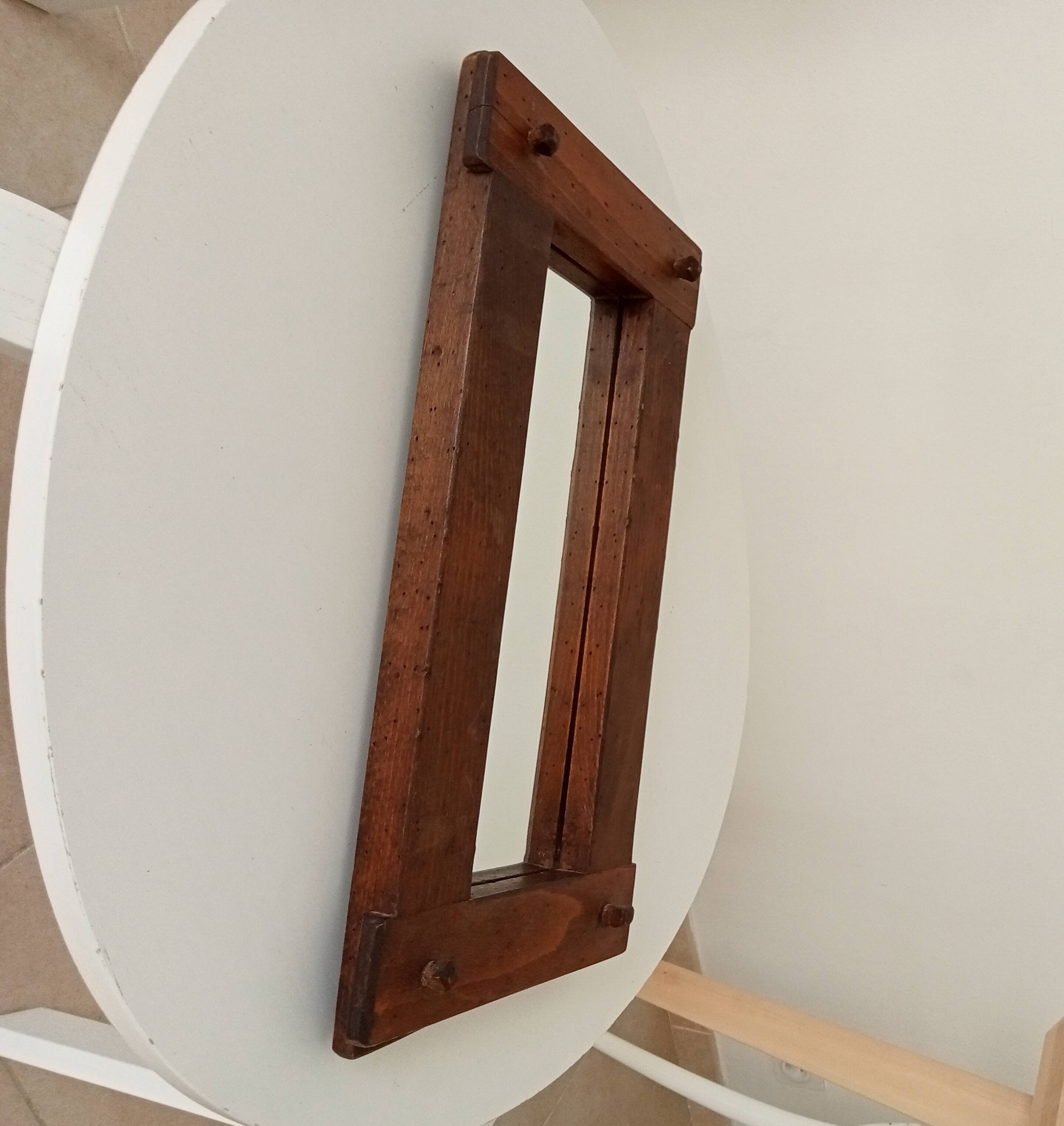 Miroir brutaliste vintage en chêne massif