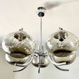 Large chrome and smoked glass chandelier 1970