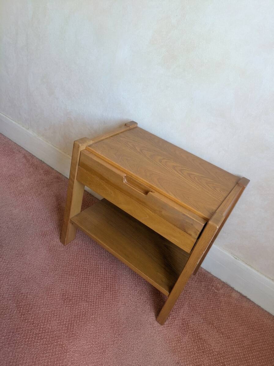 Pair of bedside tables in solid elm attributed to SIMAT, years