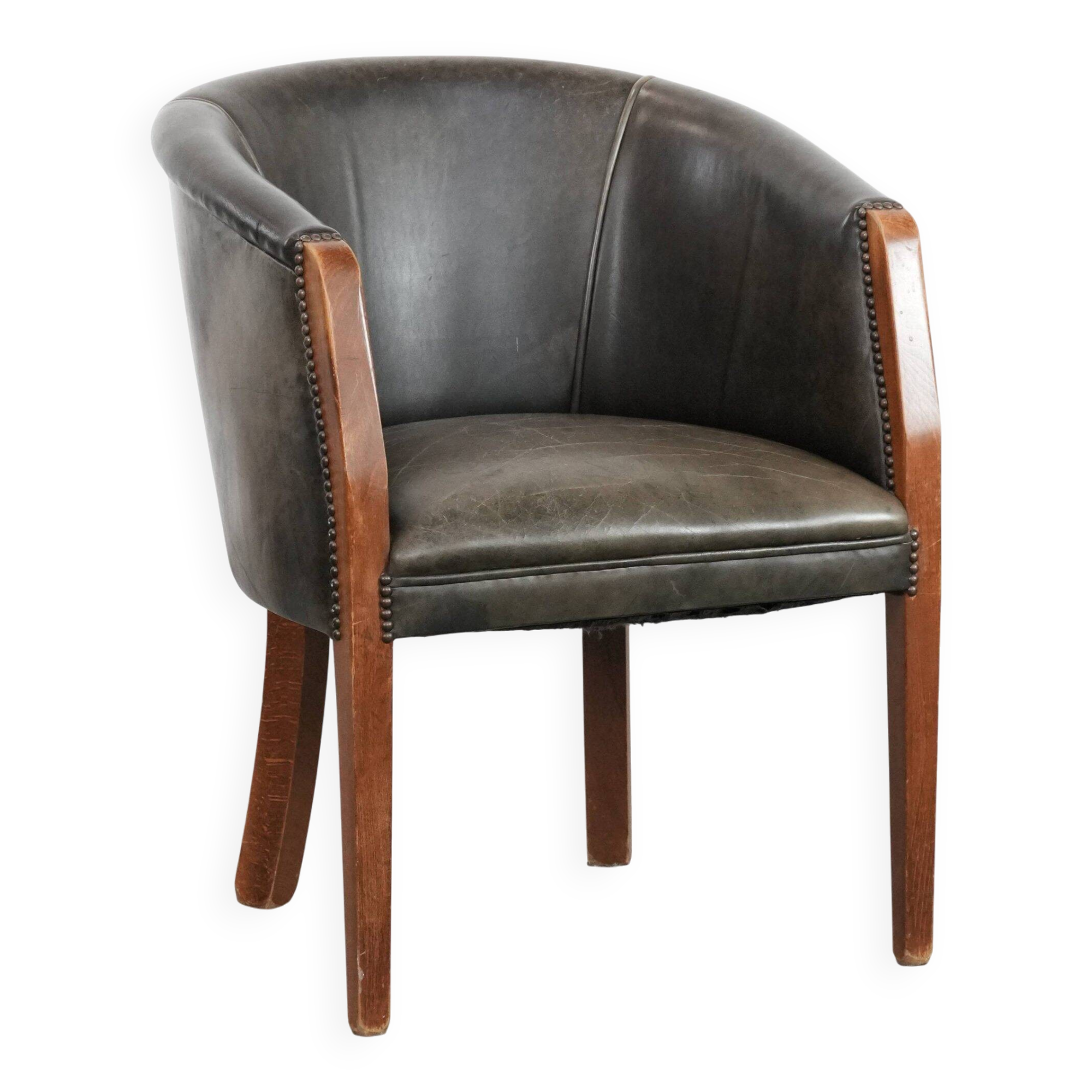 Amazing cow leather and wooden tub chair / side chair