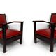 Pair of Colonial Art Deco Carved Wood Armchairs, Algeria, 1930