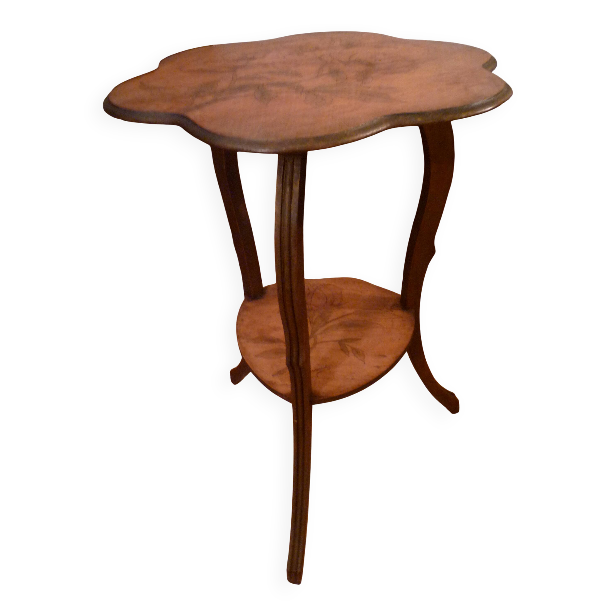 Gueridon table in art nouveau style with floral decoration, signed gervaise.