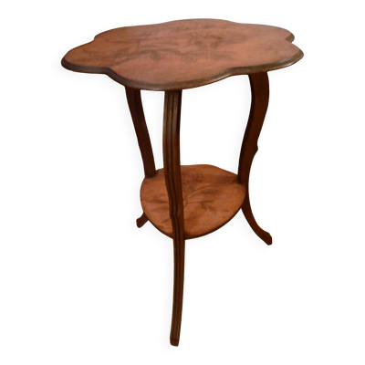 Table gueridon table a the art nouveau en bois decor floral signé gervaise