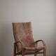 Fauteuil suédois moderne du milieu du siècle, dossier haut en chêne et laine d'agneau, années 1960