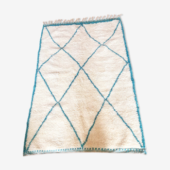 Carpet Béni Ouarain turquoise blue with diamonds in wool - 255x165cm