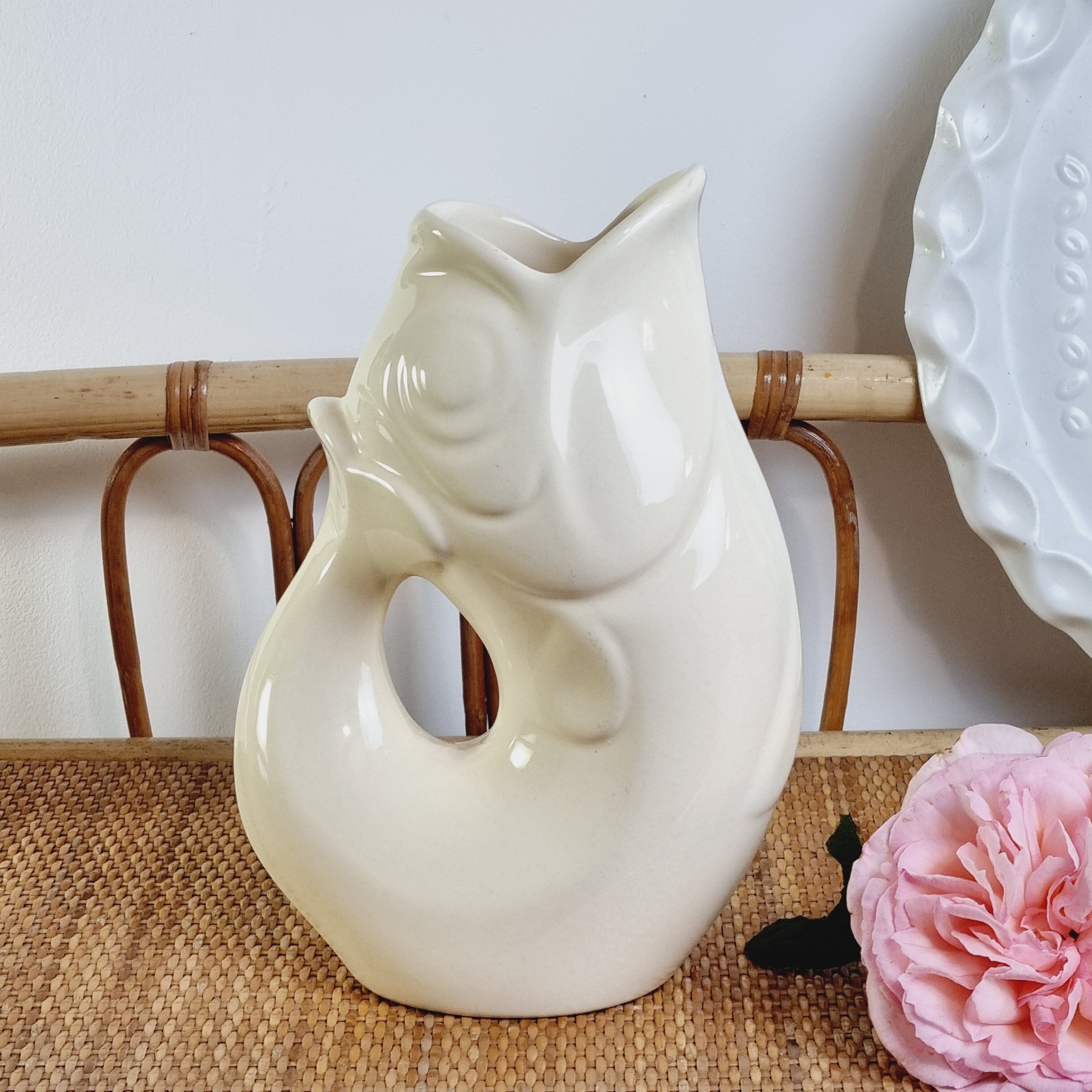 Zoomorphic pitcher fish Ceramic beige FDC Charolles