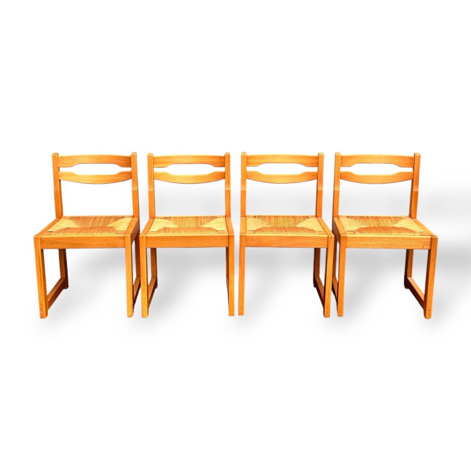 Set of 4 sleigh chairs in elm and straw Maison Regain