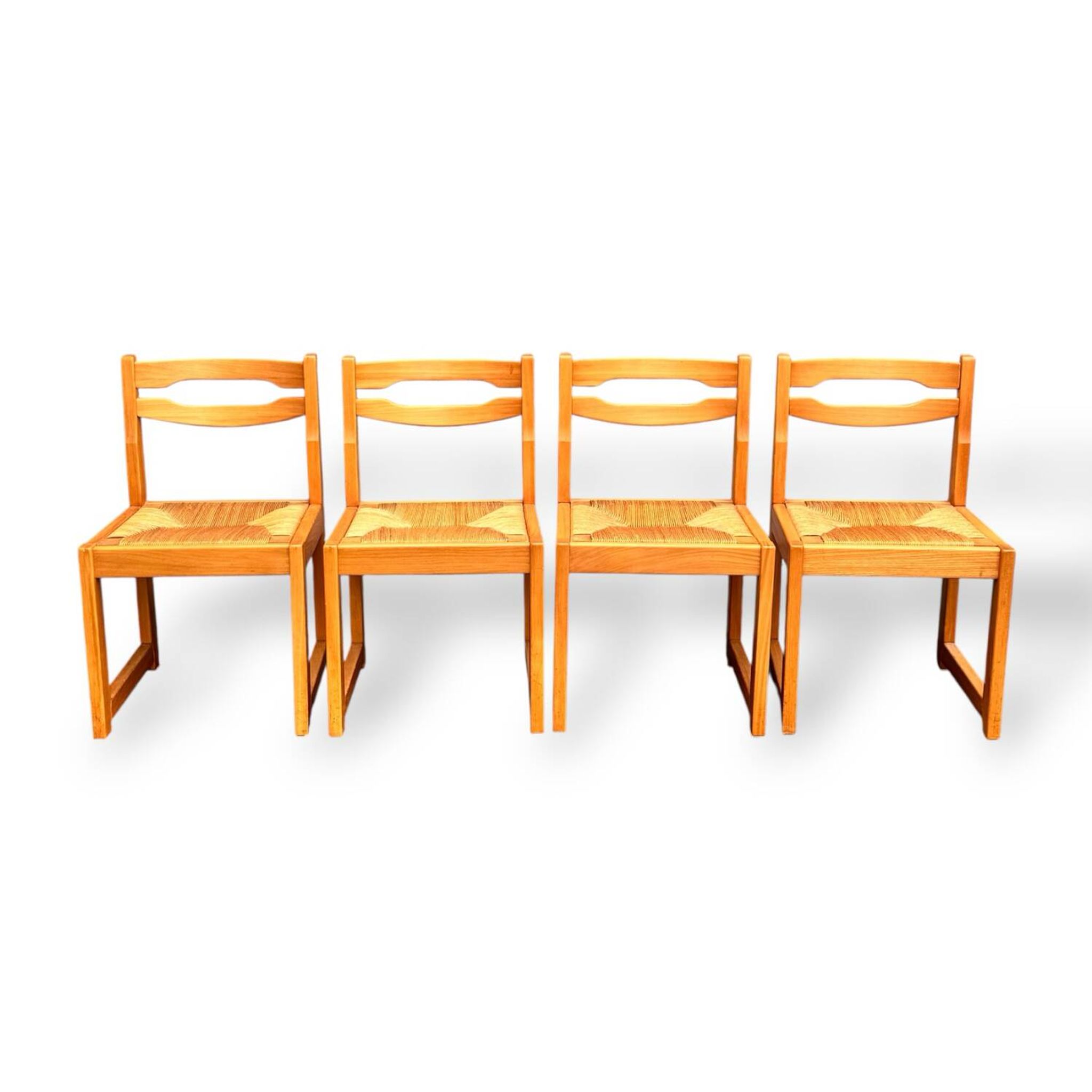 Set of 4 sleigh chairs in elm and straw Maison Regain