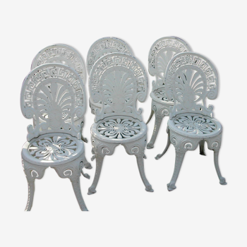 6 romantic art nouveau style aluminum cast iron chairs