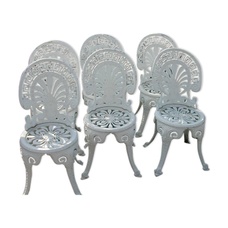 6 romantic art nouveau style aluminum cast iron chairs