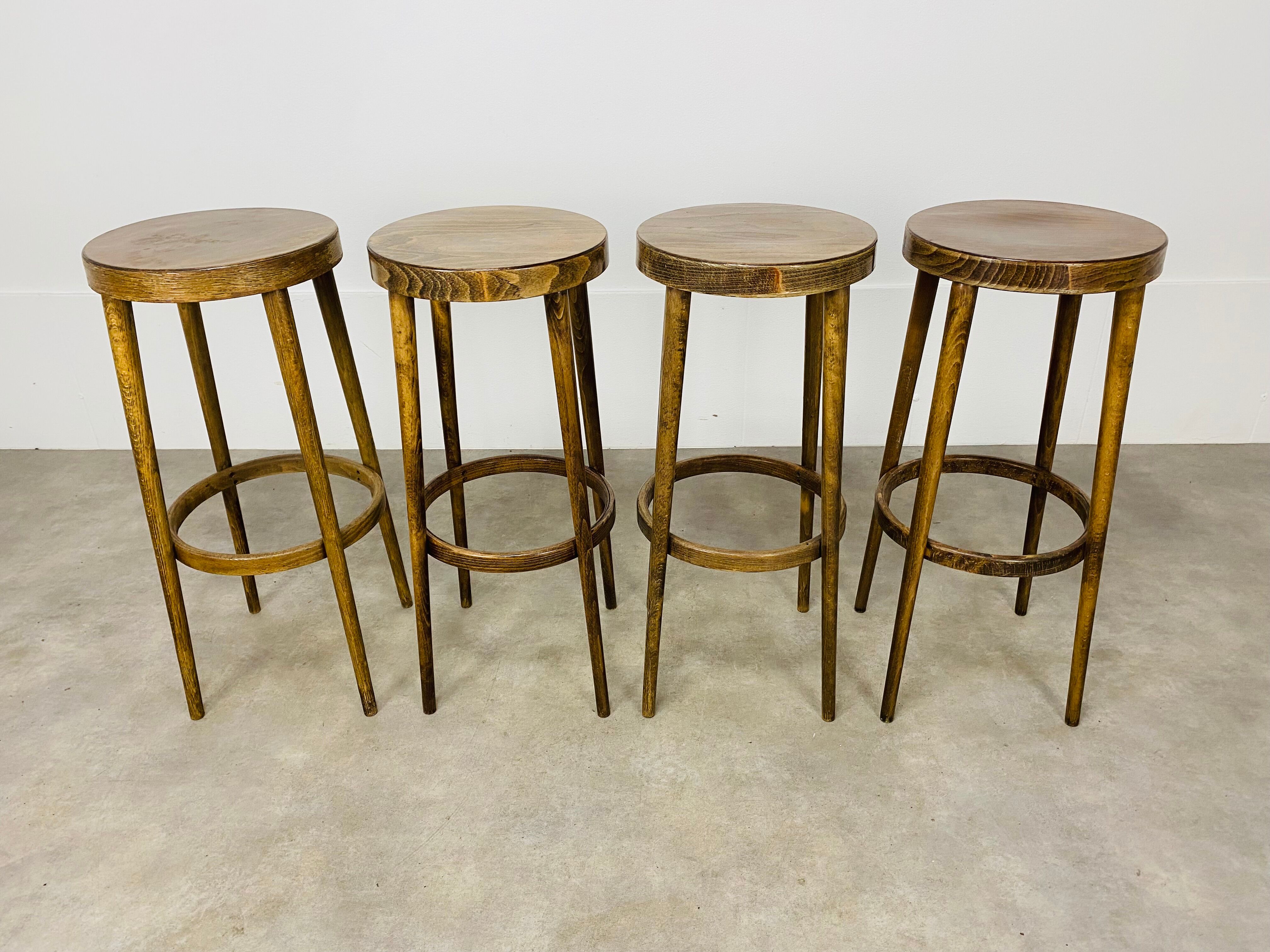 4 bar stools Baumann wood 60s bistro
