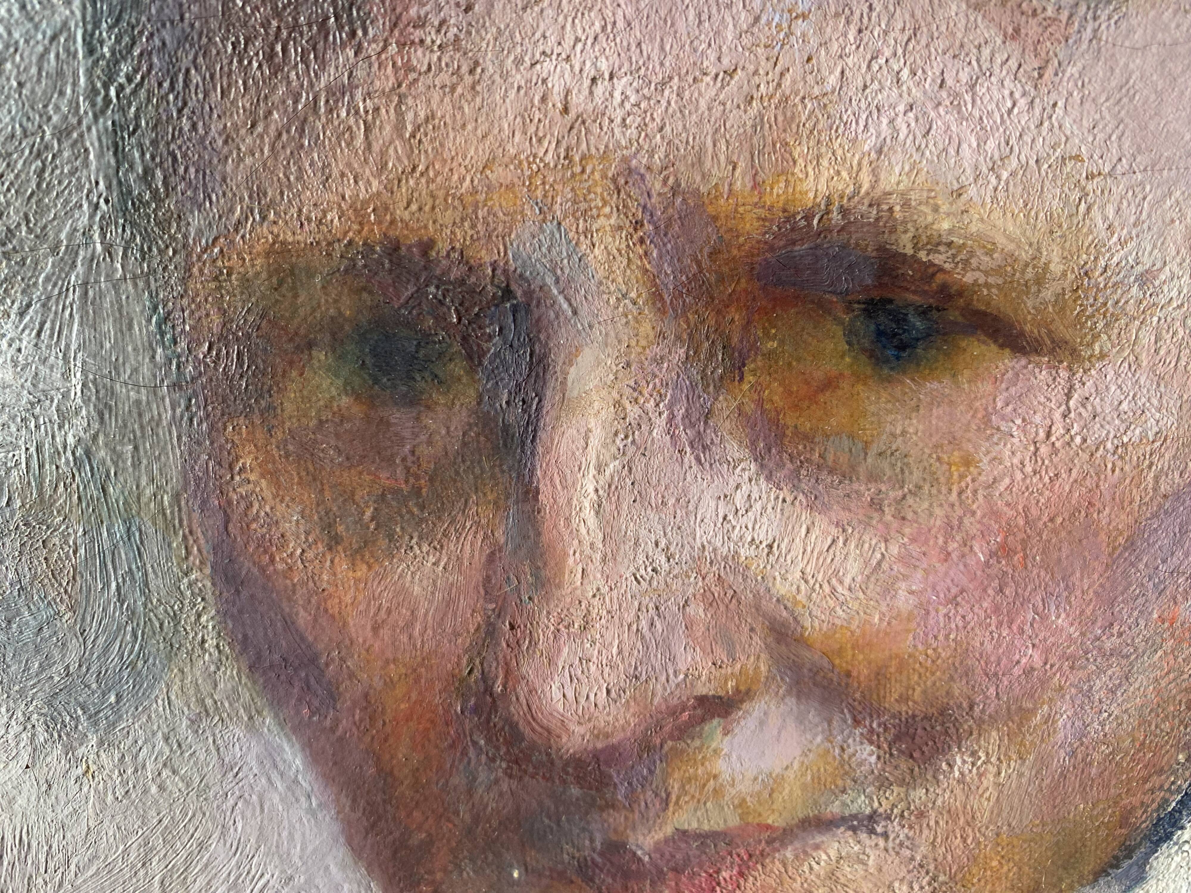 Old portrait signed Fernand Blondin dated 1932, vintage oil on canvas of a woman