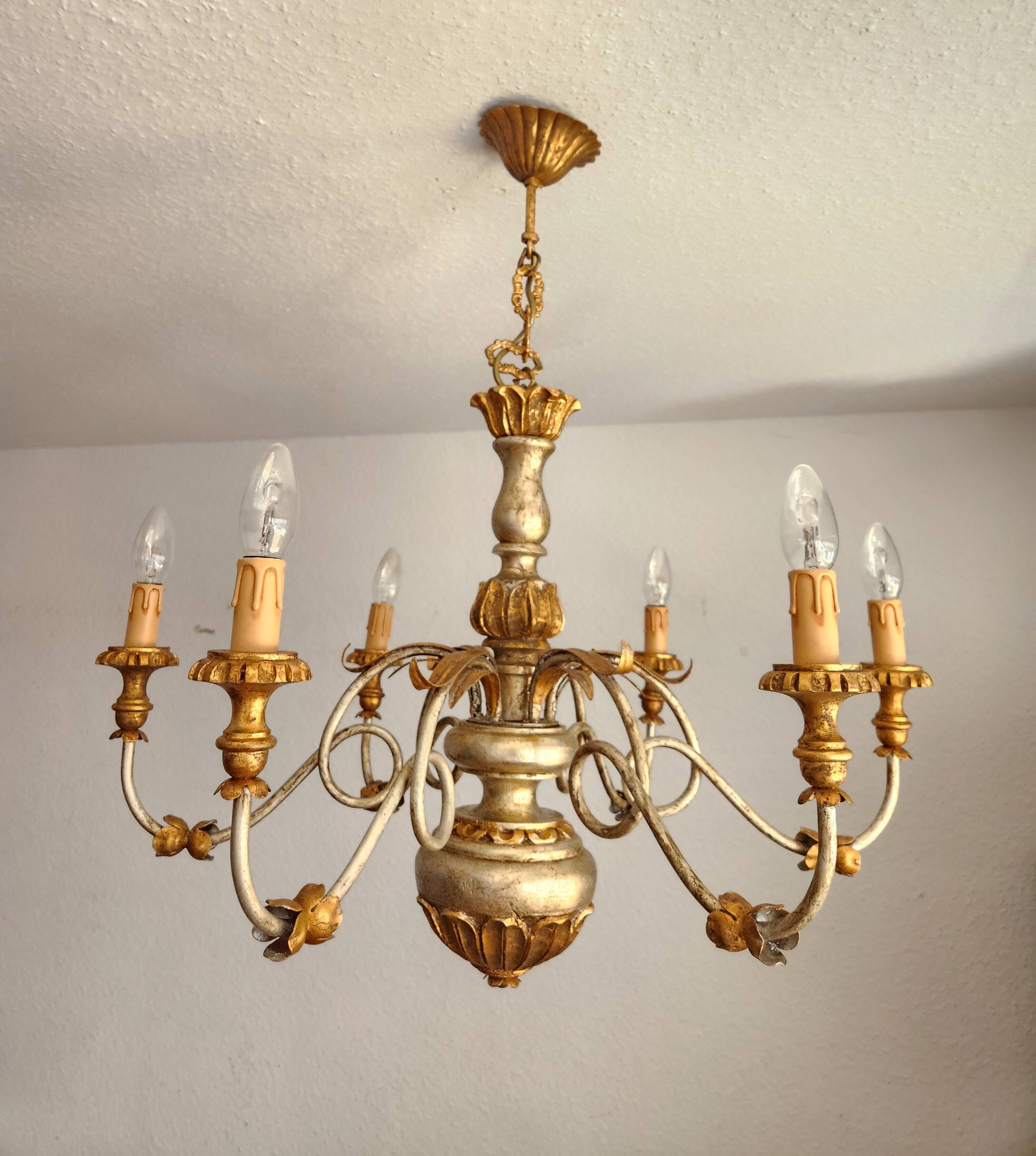 Antique gilded silver chandelier Florentine Rococo Louis XV Italy