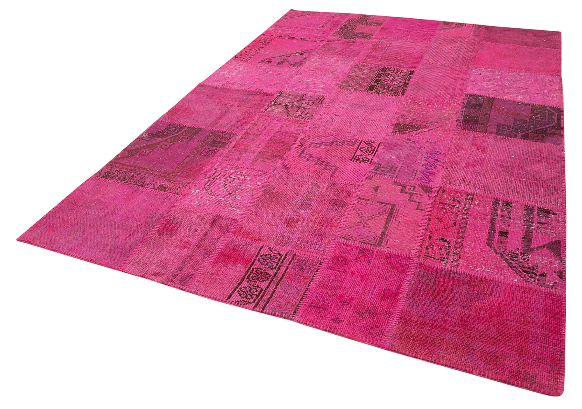 Handwoven anatolian contemporary 203 cm x 302 cm pink patchwork carpet