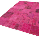 Handwoven anatolian contemporary 203 cm x 302 cm pink patchwork carpet