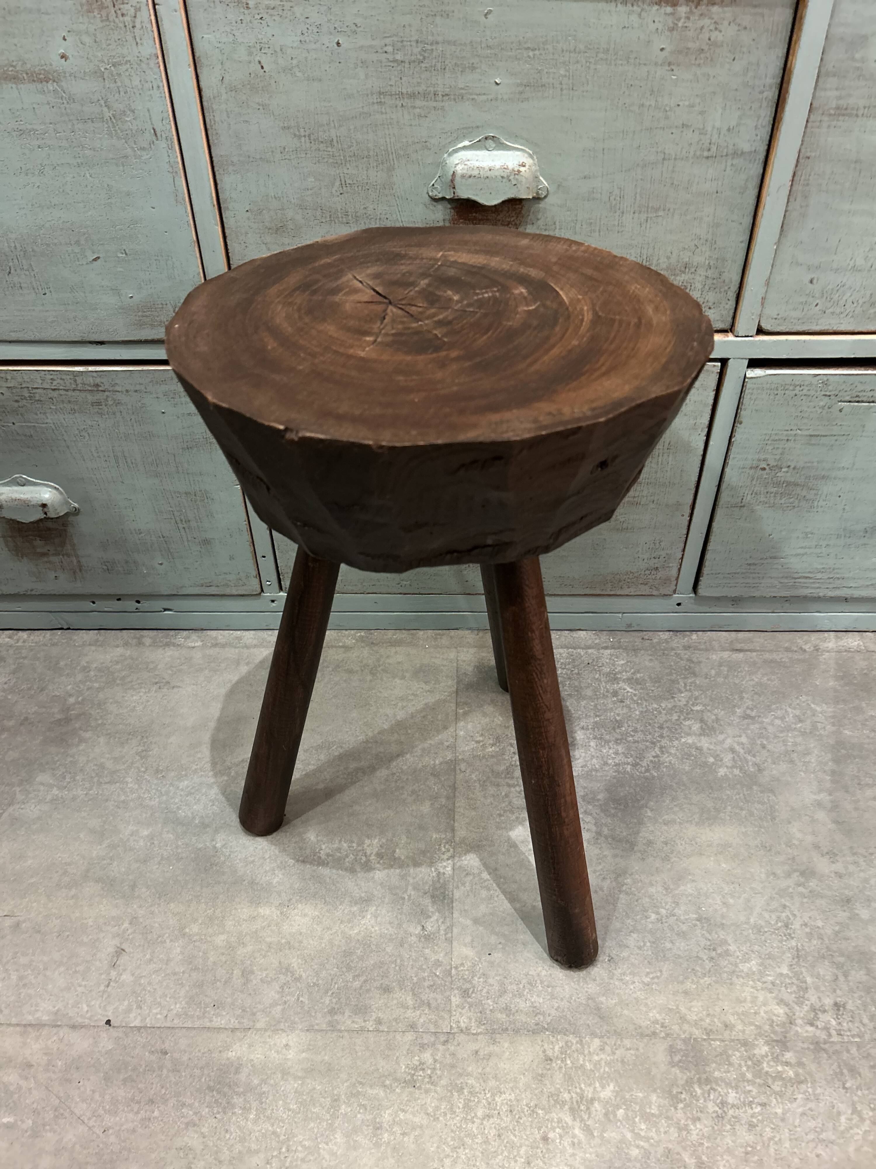 Brutalist tripod stool in solid wood