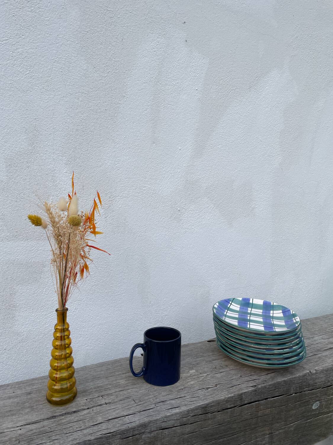 8 green and blue checked dessert plates