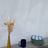 8 green and blue checked dessert plates