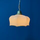 Suspension vintage en verre beige avec luminaire en laiton