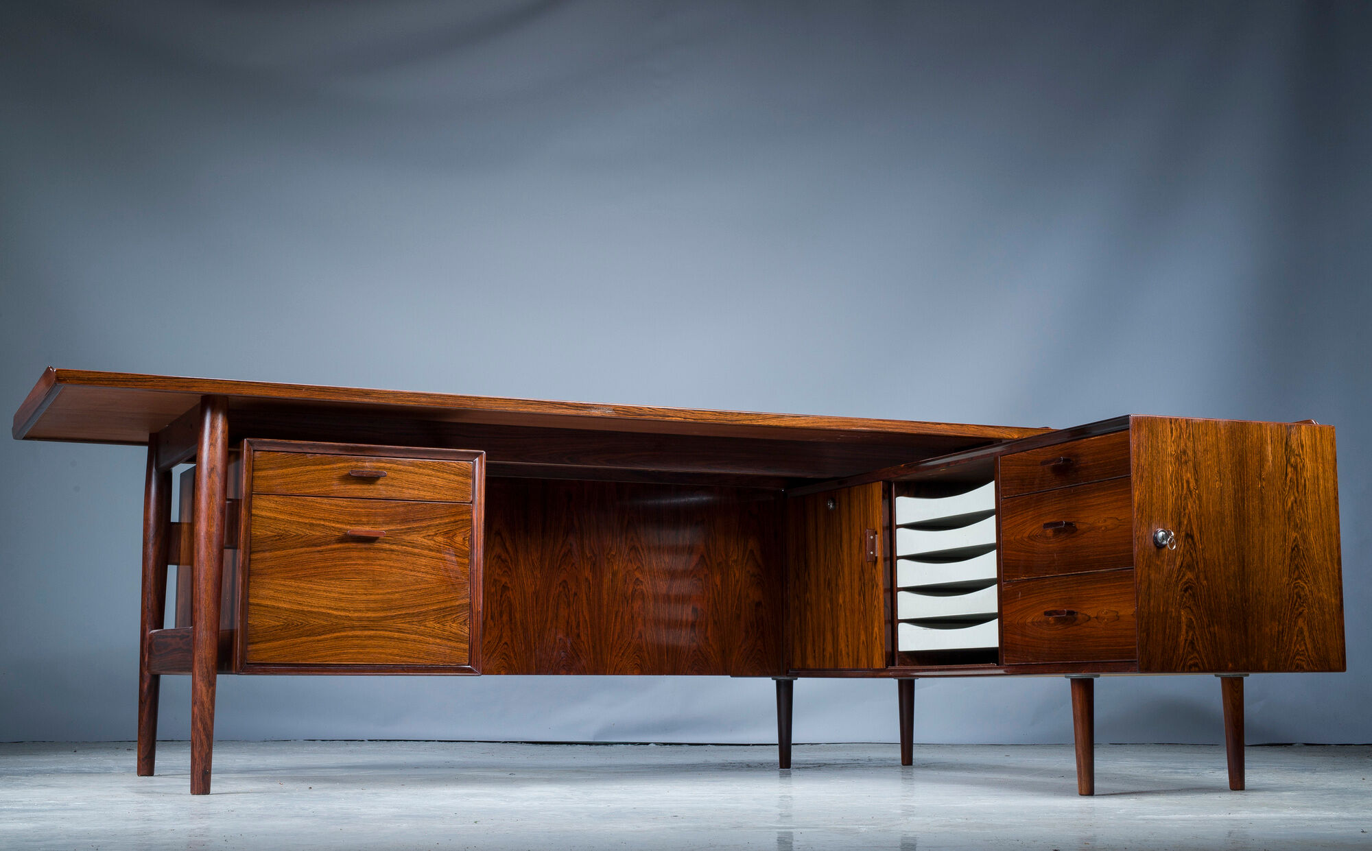 Executive Desk with Sideboard in Rosewood by Arne Vodder for Sibast Møbelfabrik, Denmark, 1950s