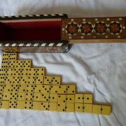 Antique Box of 28 Dominoes in Vintage Syrian Marquetry