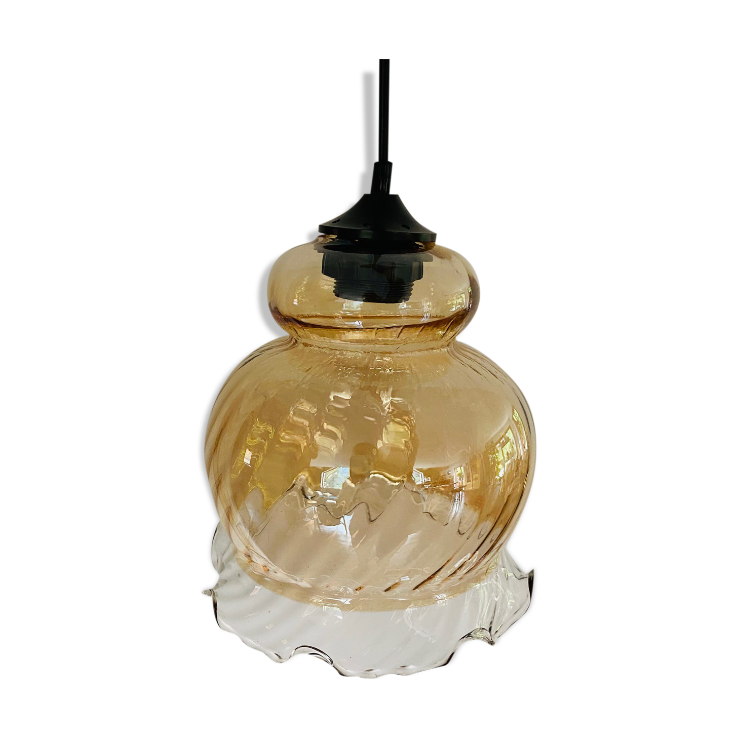 Tulip suspension in vintage amber glass