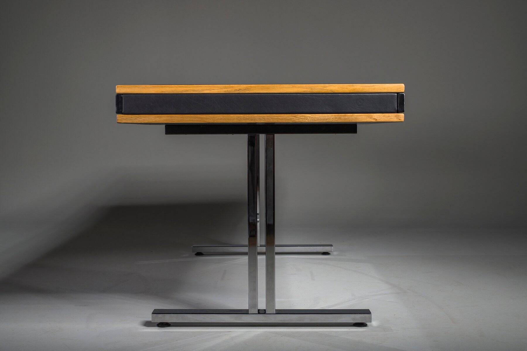 Mid-century modern oak and chrome desk with leather top, 1980s