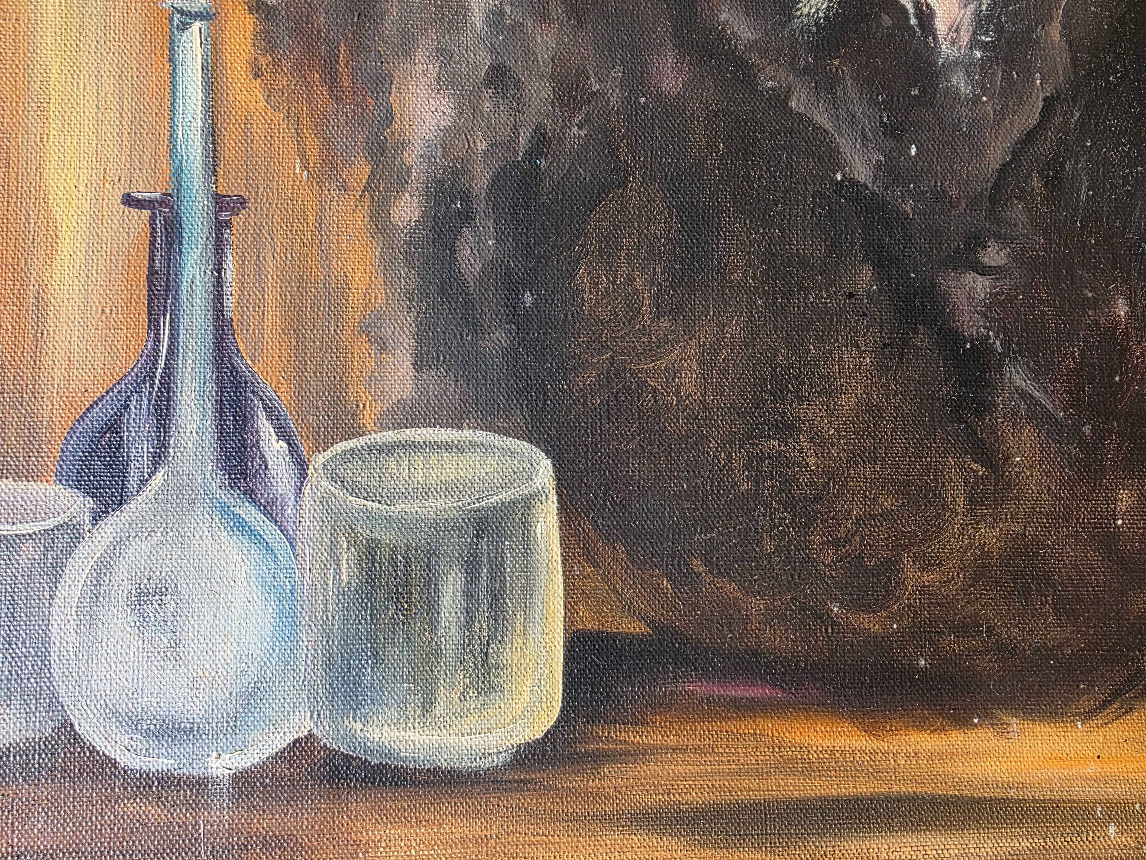 Vintage Mid-Century Alchemist Oil Painting
