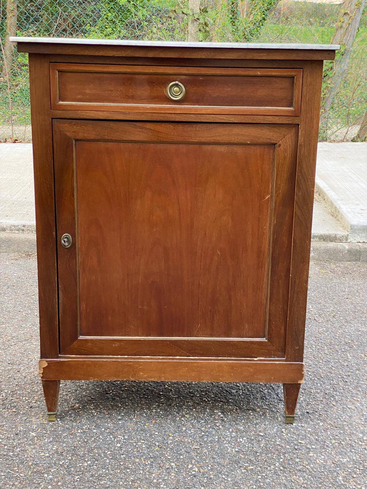 Louis XVI buffet with a confiturier in wood and white marble from the 19th century.