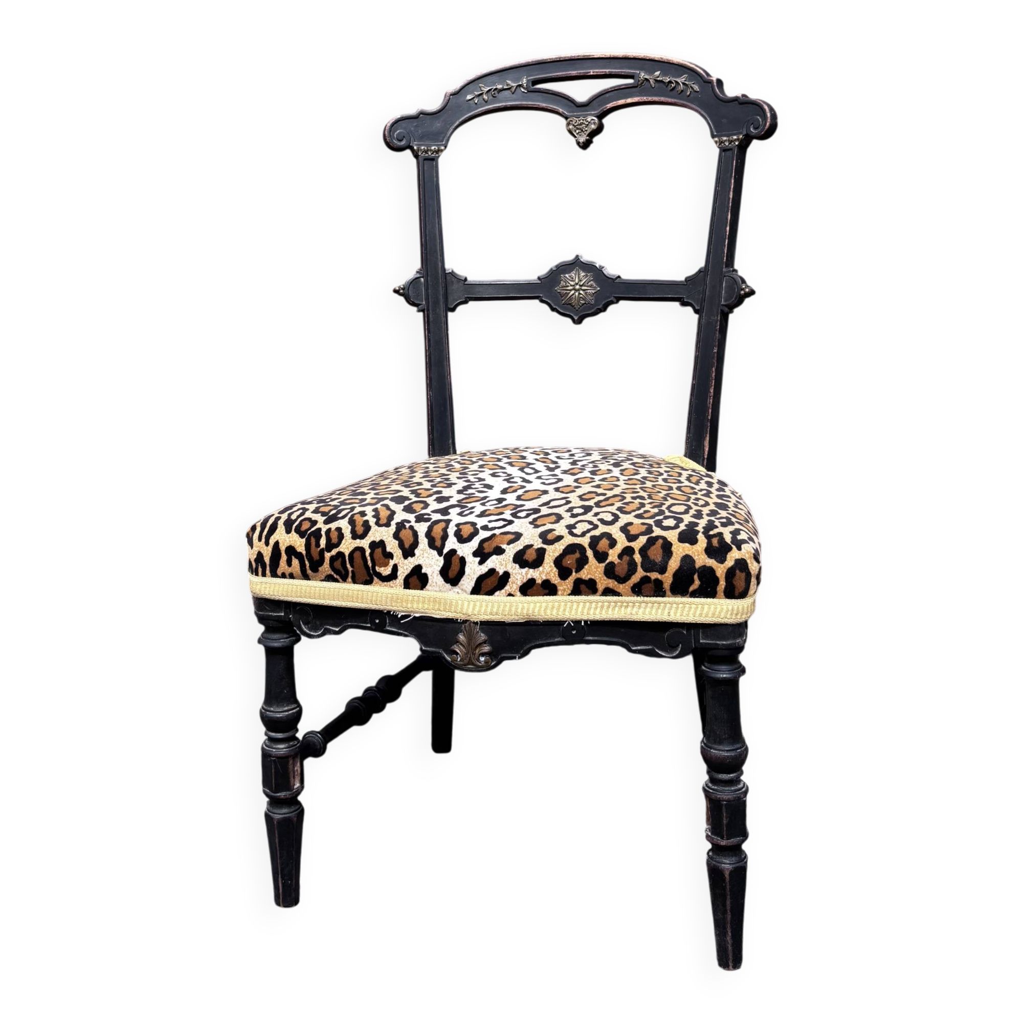 Napoleon III chair reinterpreted – Leopard seat & patinated black wood