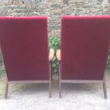 Pair of vintage armchairs with compass legs in beech and velvet.