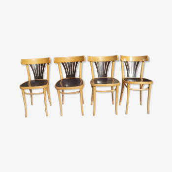Série de 4 chaises en bois de café multicore doré et noir