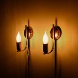 Ensemble d'appliques murales vintage danoises modernes en laiton et cuivre, années 1950