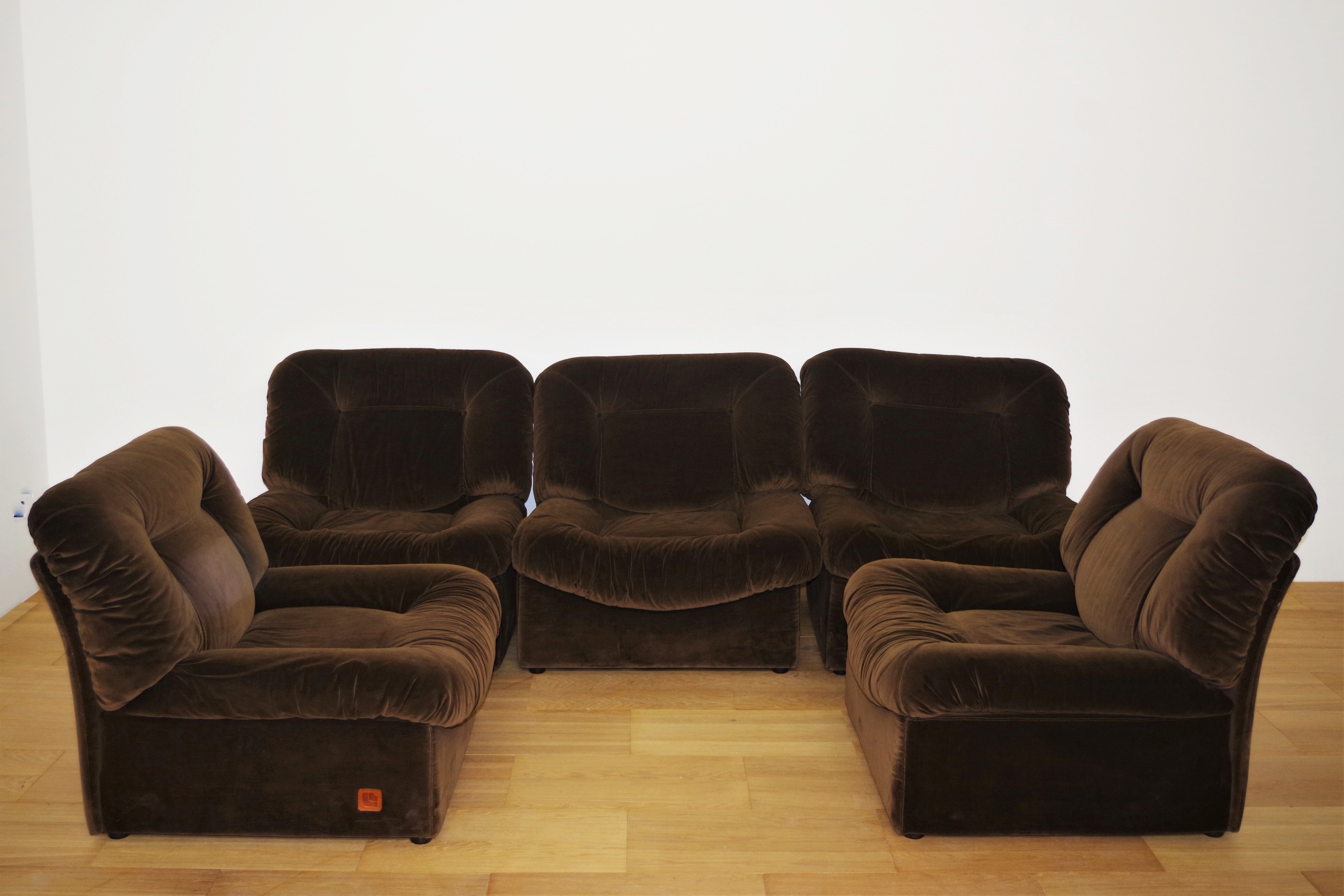 Modular armchairs panarea chenille by lev & lev, 1970s, set of 5