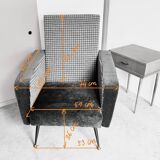 Fauteuil rétro vers 1960 vert forêt et pied de poule