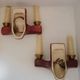 Pair of double art deco sconces in bordeaux and gold ceramics