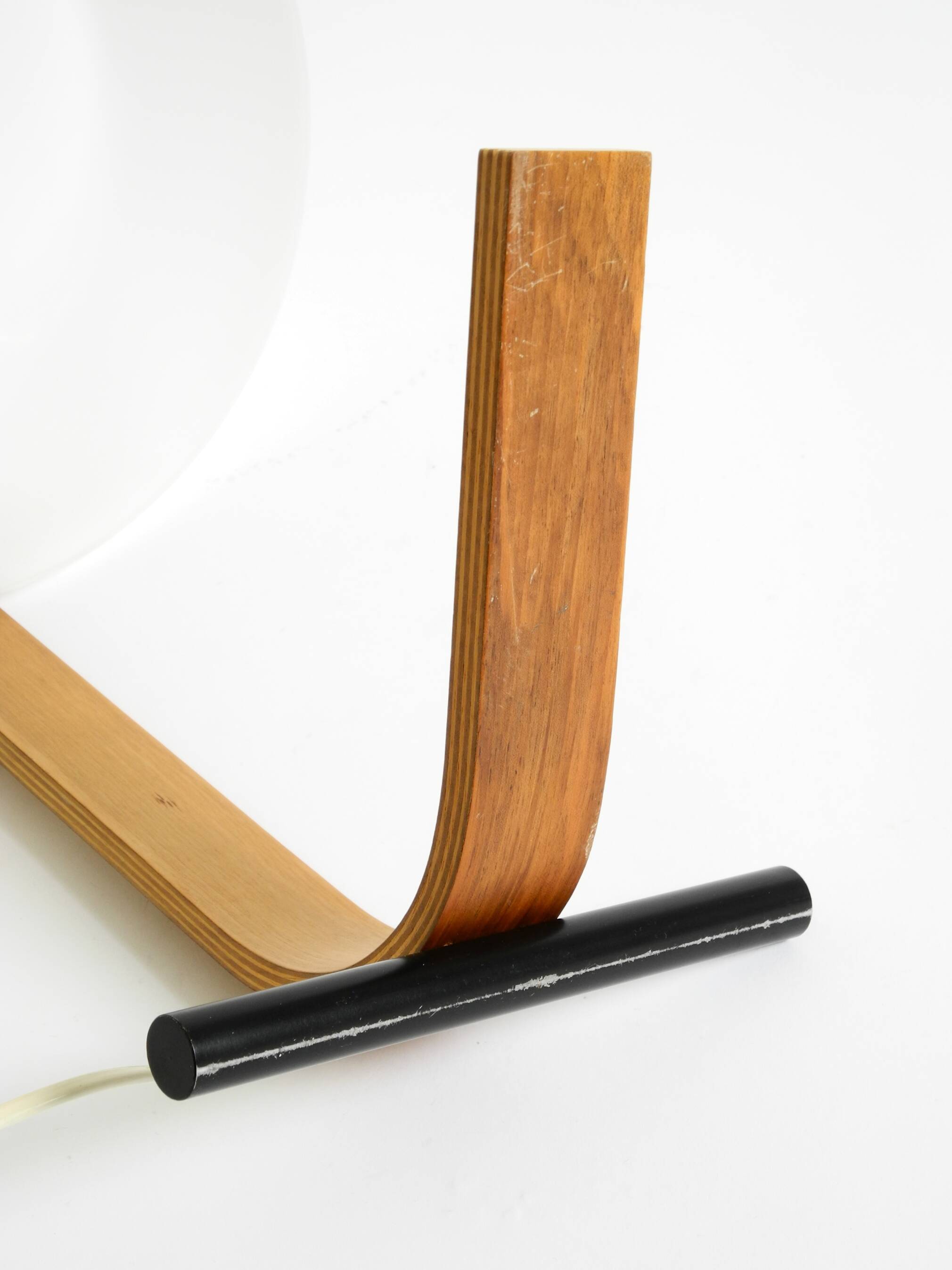 Original Space Age 1960s plywood table lamp with plastic shade by Temde