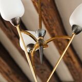 60s chandelier, brass and opaline