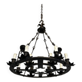 Wrought Iron Chandelier, 12 Lights, Gothic Style, French Work, circa 1