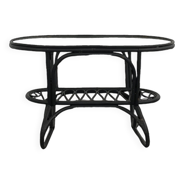 Table basse en rotin noir  et verre