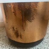 Hammered copper, metal and plastic planter on wheels from the 70s